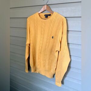 NAUTICAL Yellow Cotton Cable Knit Crew Neck Sweater Sz XL vintage preppy 90s